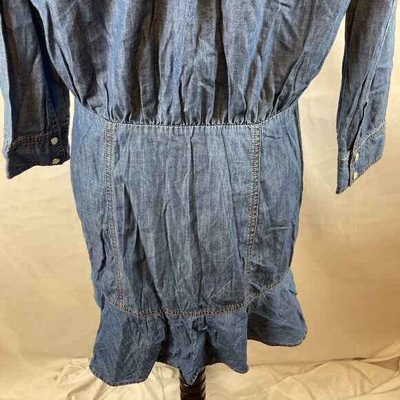 Veronica Beard Chambray Dress 10 Blue Snap Front Long Sleeve Pucker Pleats - Picture 12 of 13